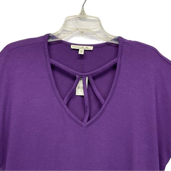 Express One Eleven Top Women's Size XS Purple Pullover Cut- Out V- Neck Comfort - Picture 2 of 5